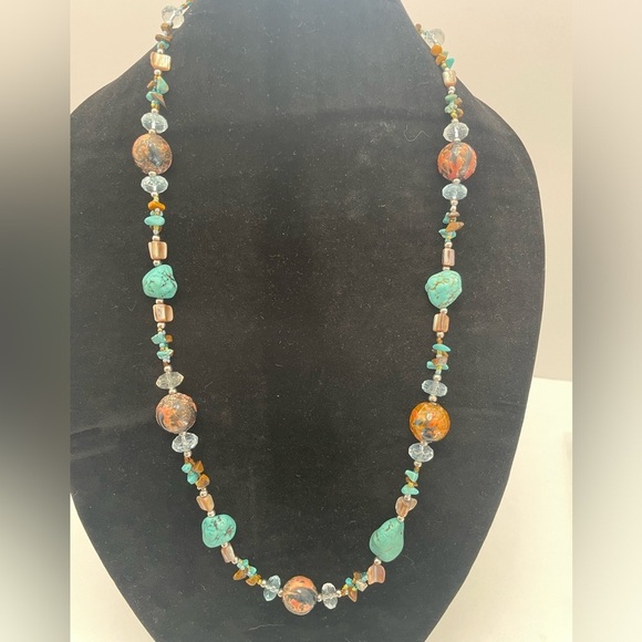 Multicolor Stone/Beaded Necklace with faux turquoise and tiger eye - Picture 2 of 4